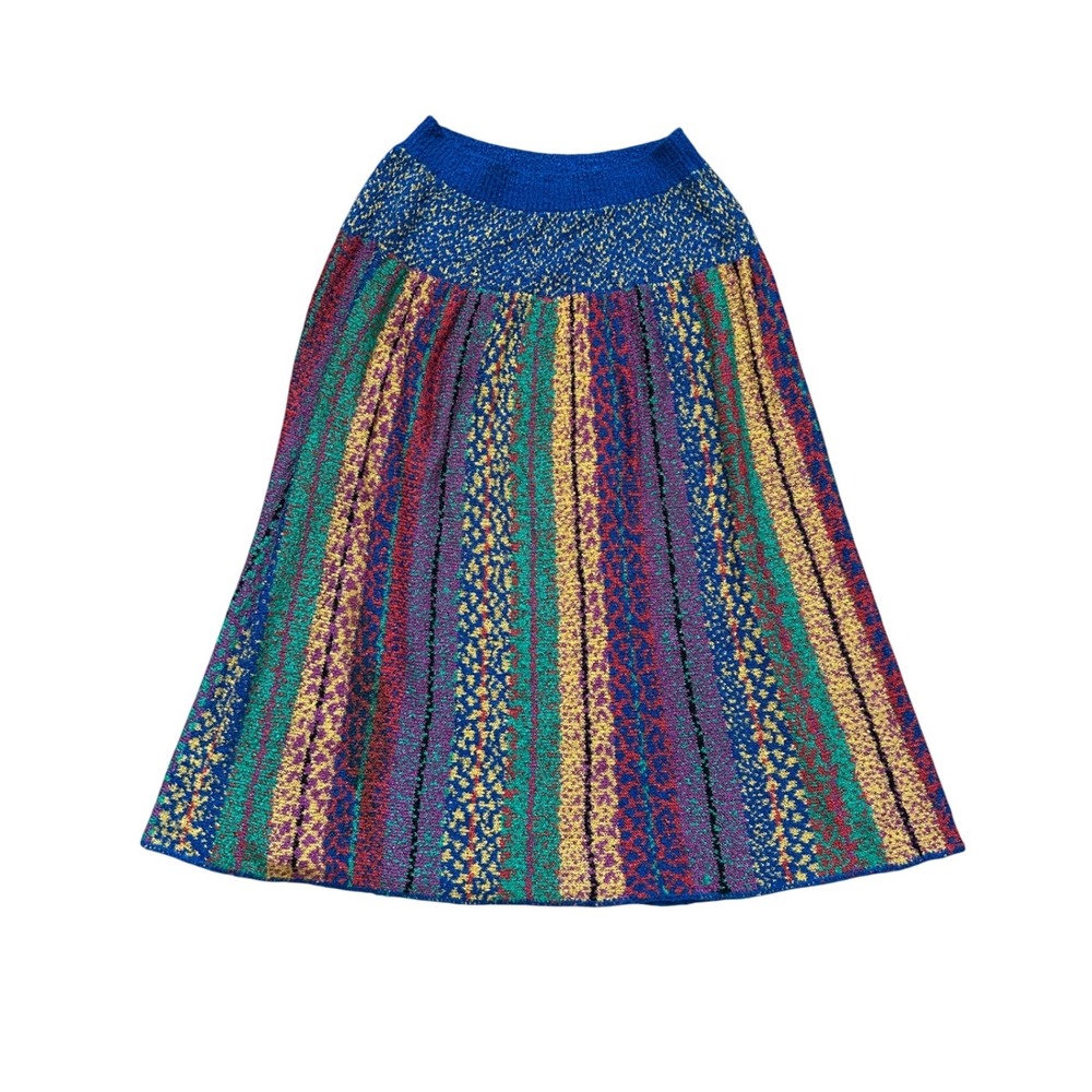 Brenda French Hand Loomed Vintage Knit Midi Skirt Multicolor Stripe Small Artsy